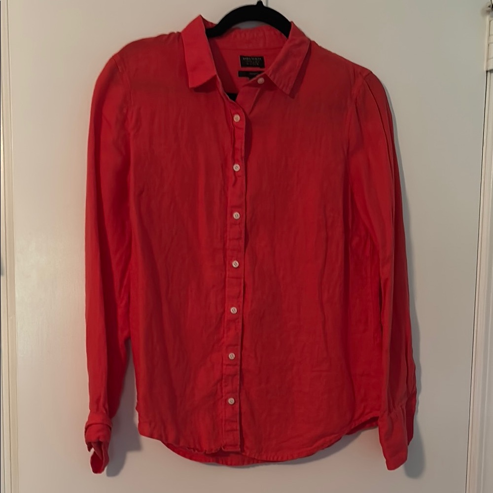 J. Crew Baid McNutt Irish Linen Red Casual Button Down Shirt
